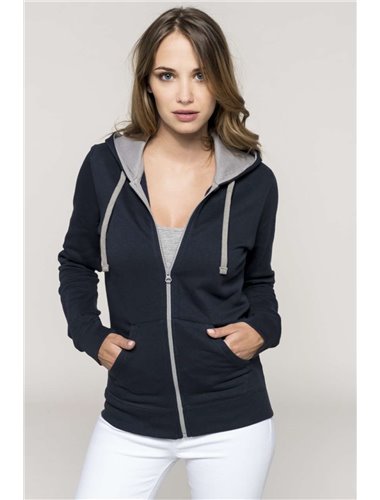 LADIES’ CONTRAST HOODED FULL ZIP SWEATSHIRT