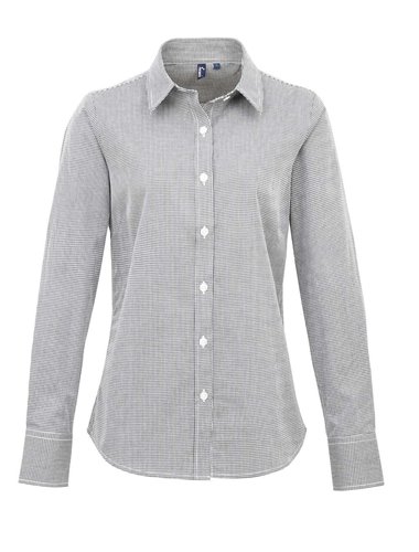 LADIES’ MICROCHECK (GINGHAM) LONG SLEEVE COTTON SHIRT