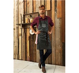 "DIVISION" WAXED LOOK DENIM BIB APRON WITH FAUX LEATHER