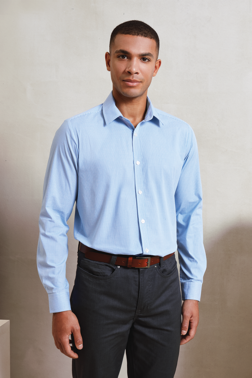 MEN'S LONG SLEEVE GINGHAM COTTON MICROCHECK SHIRT