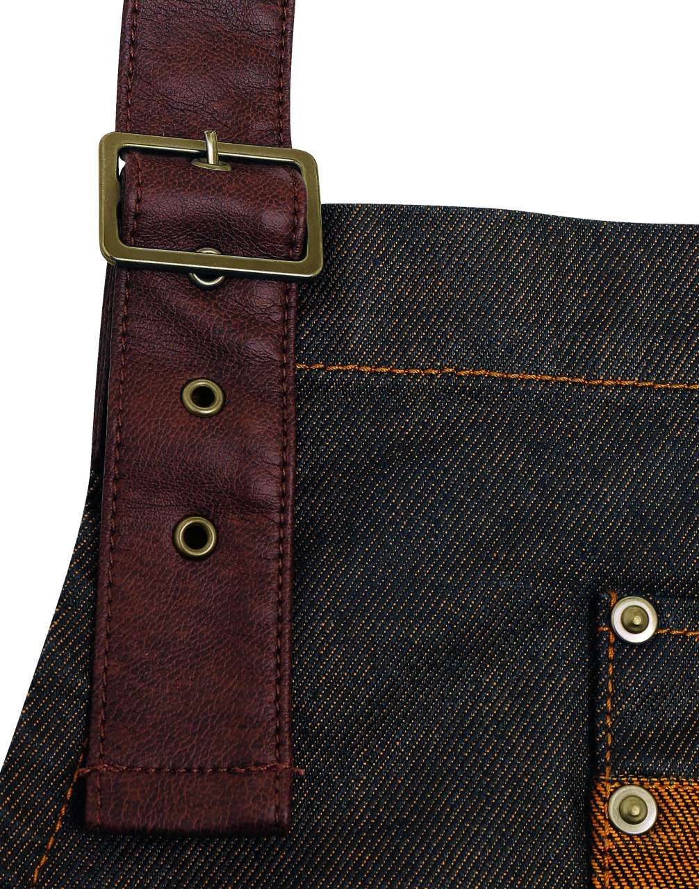 'DIVISION' WAXED LOOK DENIM BIB APRON WITH FAUX LEATHER
