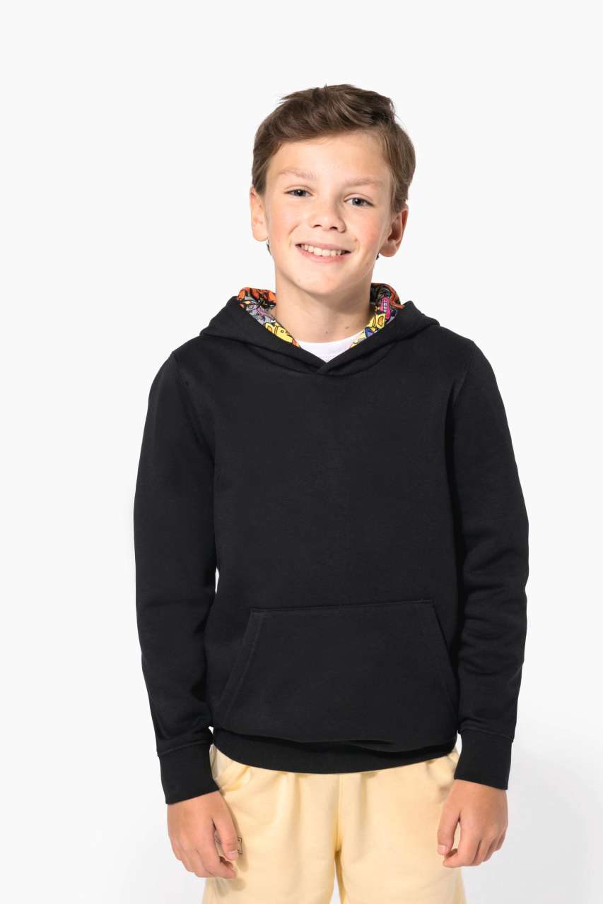 UNISEX KIDS CONTRAST PATTERNED HOODED SWEATSHIRT