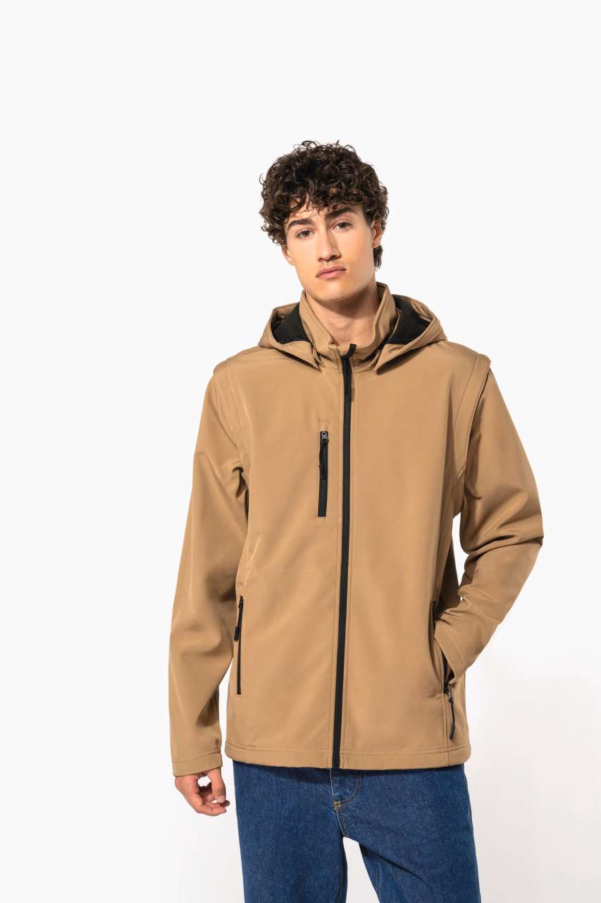 UNISEX 3-LAYER SOFTSHELL HOODED JACKET WITH REMOVABLE SLEEVES